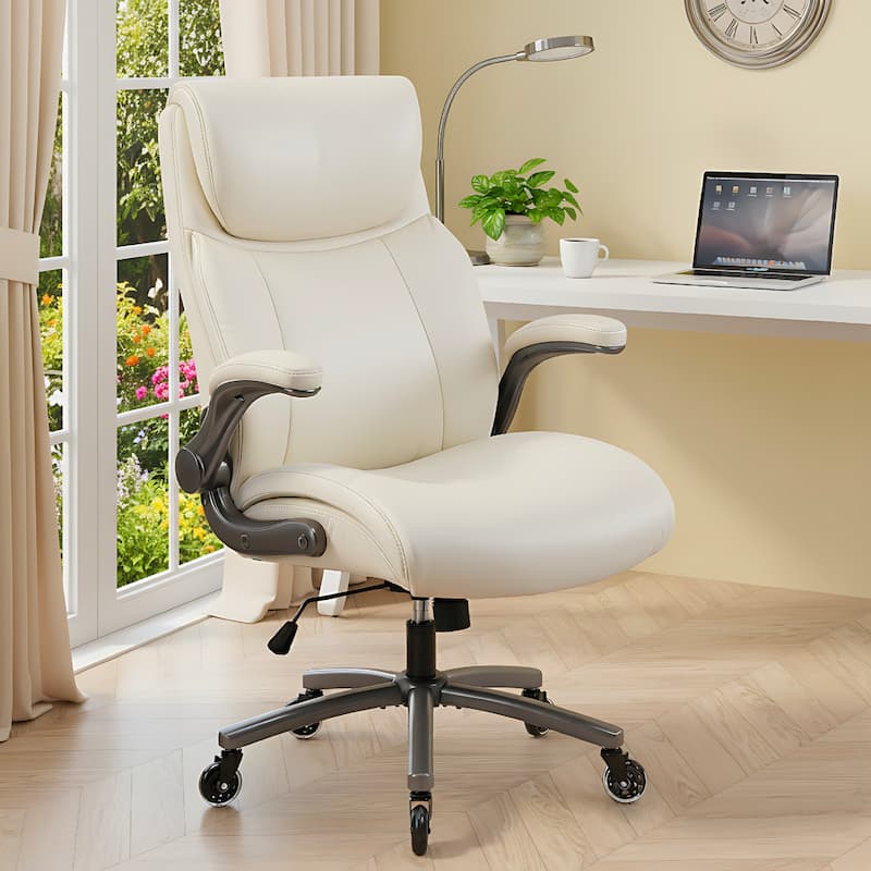 Ergonomic High-Back Office Chair in Premium Leather - Beige