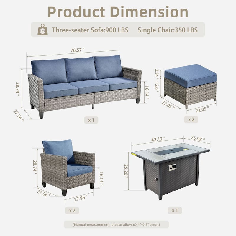 OVIOS 6 Pieces Patio Furniture Set with Fire Pit