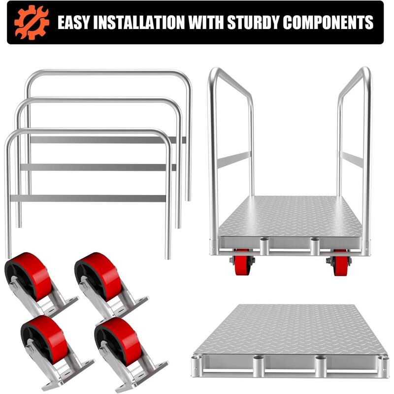 Heavy Duty Steel Panel Cart Dolly, 2000 Lbs Capacity Drywall Dolly Lumber Truck Cart with 3 Side Handrails & 4 Swivel