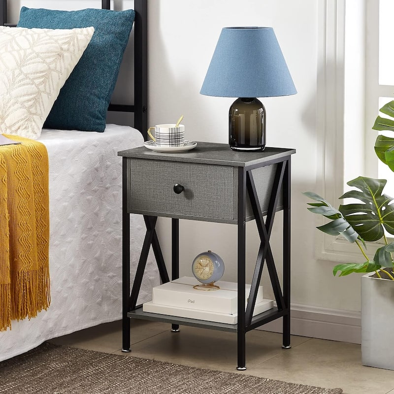 VECELO Modern Nightstand 1-Drawer with Storage Shelf, End Table/Side Table - Hemp Grey