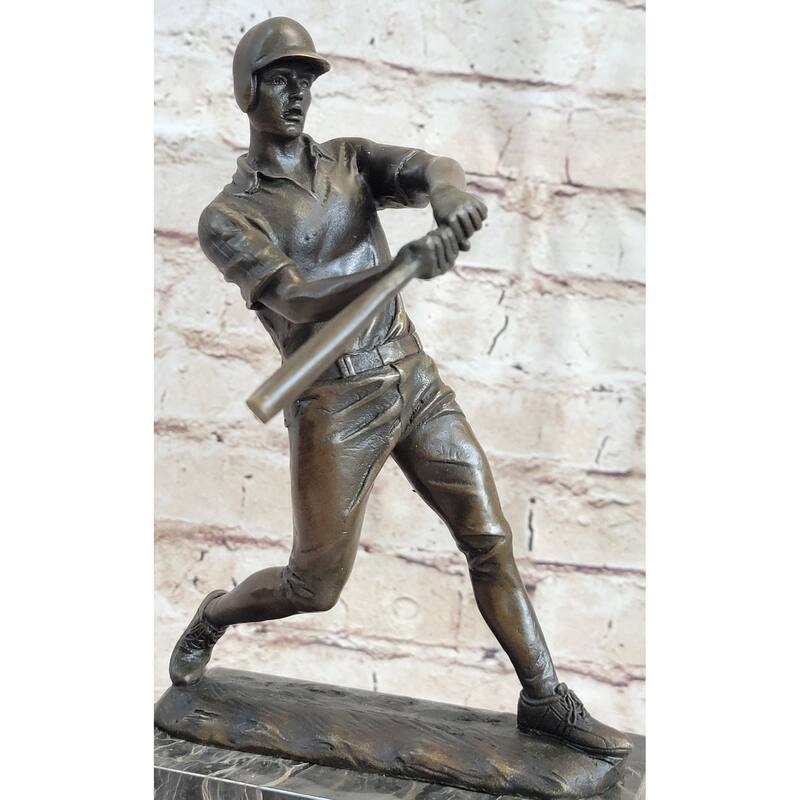 Baseball Player Bronze Metal Sculpture Statue Figure Trophy Decor On Marble Base