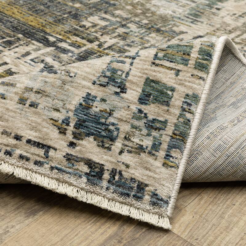 Style Haven Hendrix Abstract Etchings Blue/ Gold Fringe Edge Area Rug