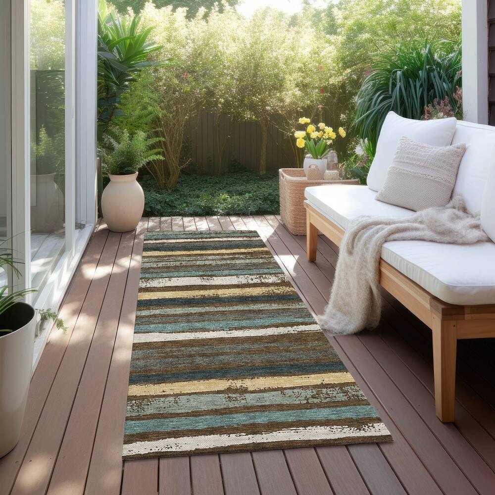 Machine Washable Indoor/ Outdoor Chantille Stripe Rug