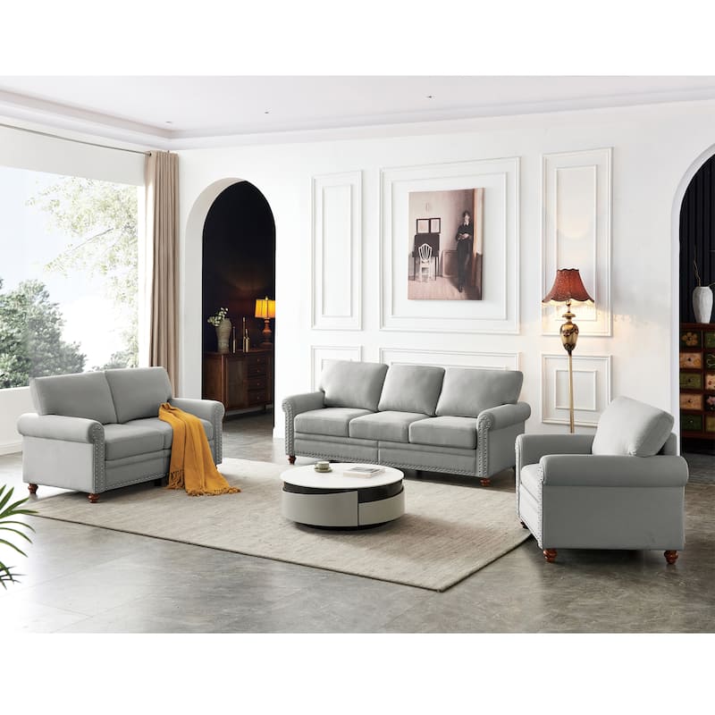 Modern Storage Couch & Sofa Set w/ Settee, Loveseat & Accent Chair - Grey