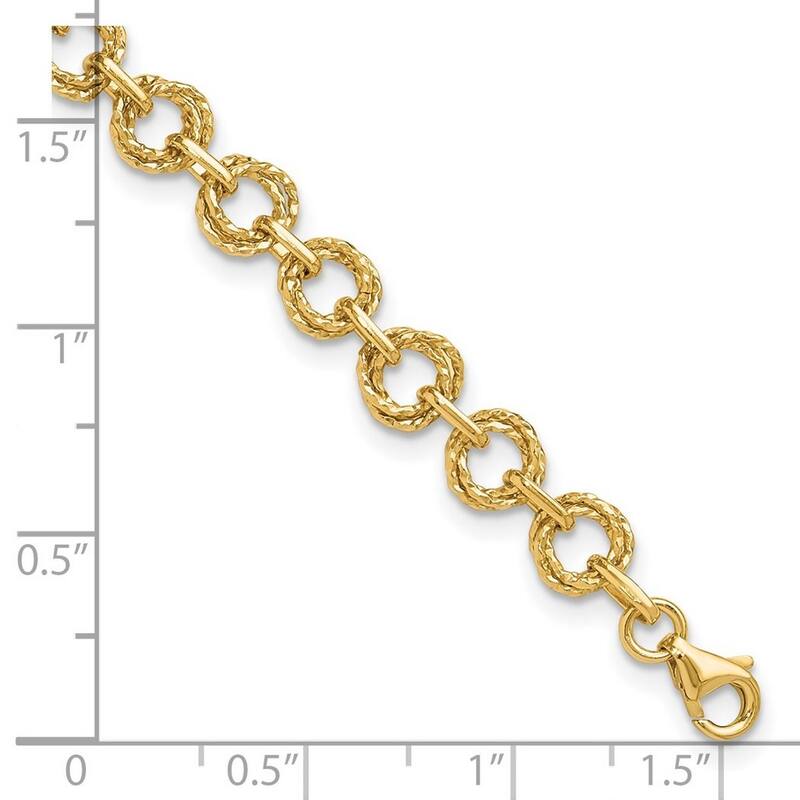 Curata 14k Yellow Gold Polished and Textured Fancy Link Bracelet 7 Inch