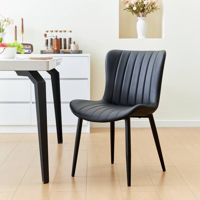 Pair of Cream White Mid-Century Modern Dining Chairs with Faux Leather Upholstery‌
