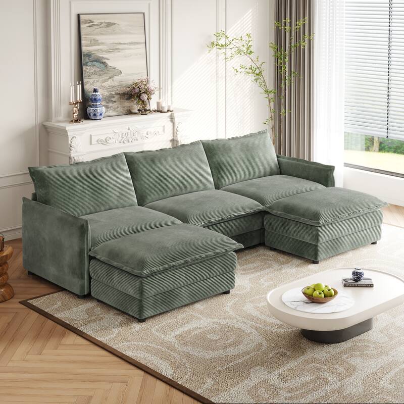 3-seater Cloud Sofa Corduroy Upholstered Sectional Couch with Ottoman