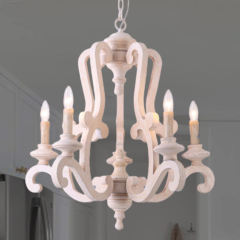 Cusp Barn Farmhouse Antique 5-Light Wood Candle Chandelier Empire Shabby Ceiling Light for Dining Room Entryway