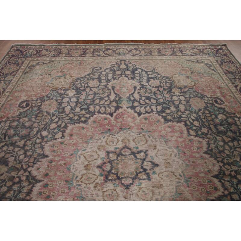 Distressed Tabriz Persian Antique Area Rug Handmade Wool Carpet - 9'9" x 12'8"