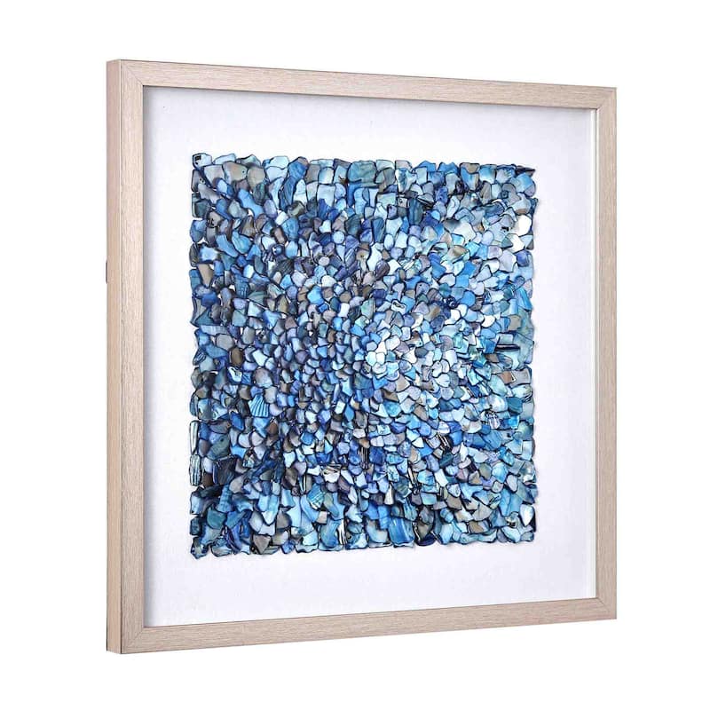 American Art Decor 2-Piece Coastal Seashell & Sea Glass Shadowbox Framed Wall Art Set - Seashell Mosaic Coastal Shadow Box