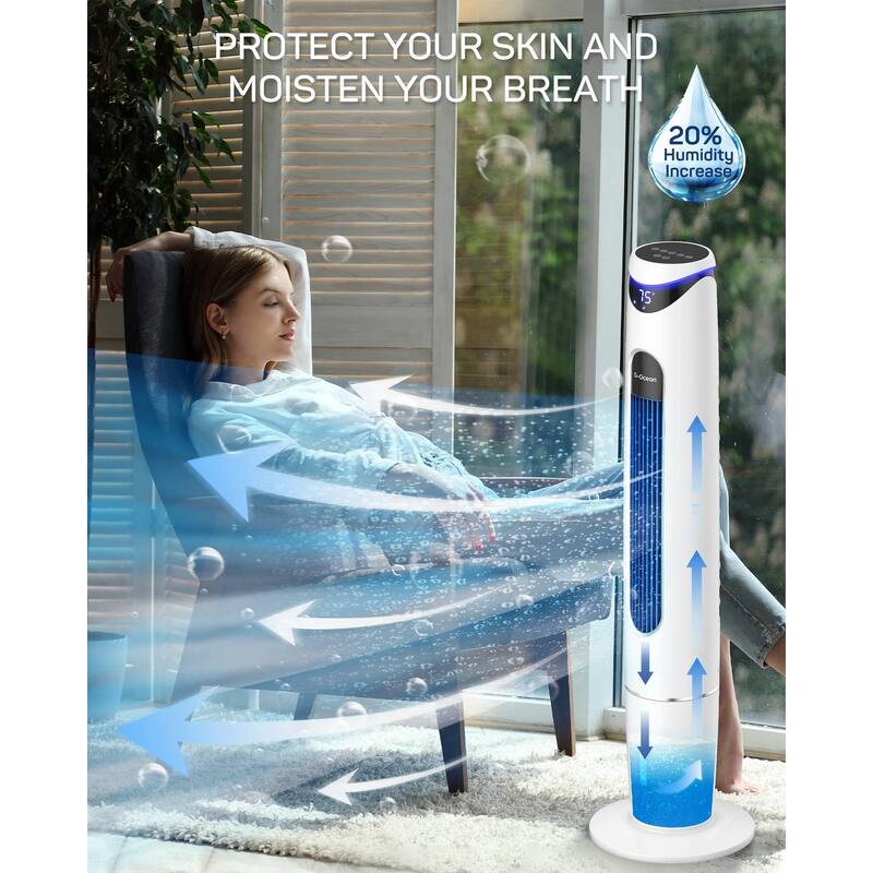 White Oscillating Timer Modern Tower Fan with Remote Control