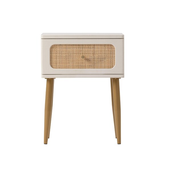 COZAYH Farmhouse Wicker Rattan Nightstand, Boho Mid-Century