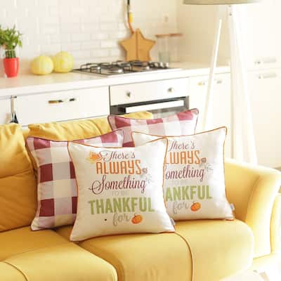 Fall Thanksgiving Decorative Throw Pillow Plaid & Quote Set of 4