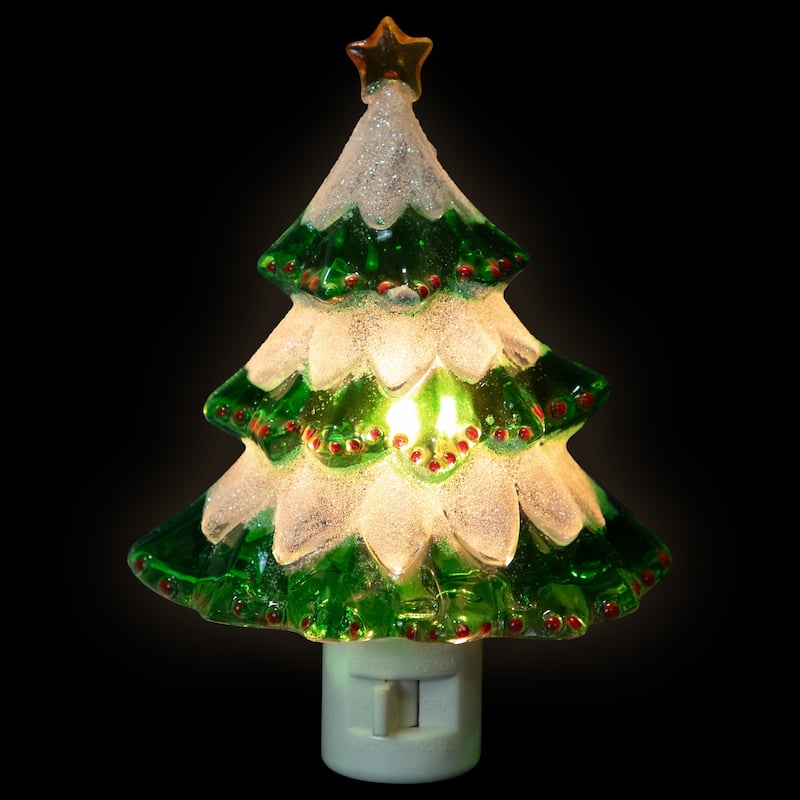 Glittered Christmas Tree Night Light - 5.75" - Green
