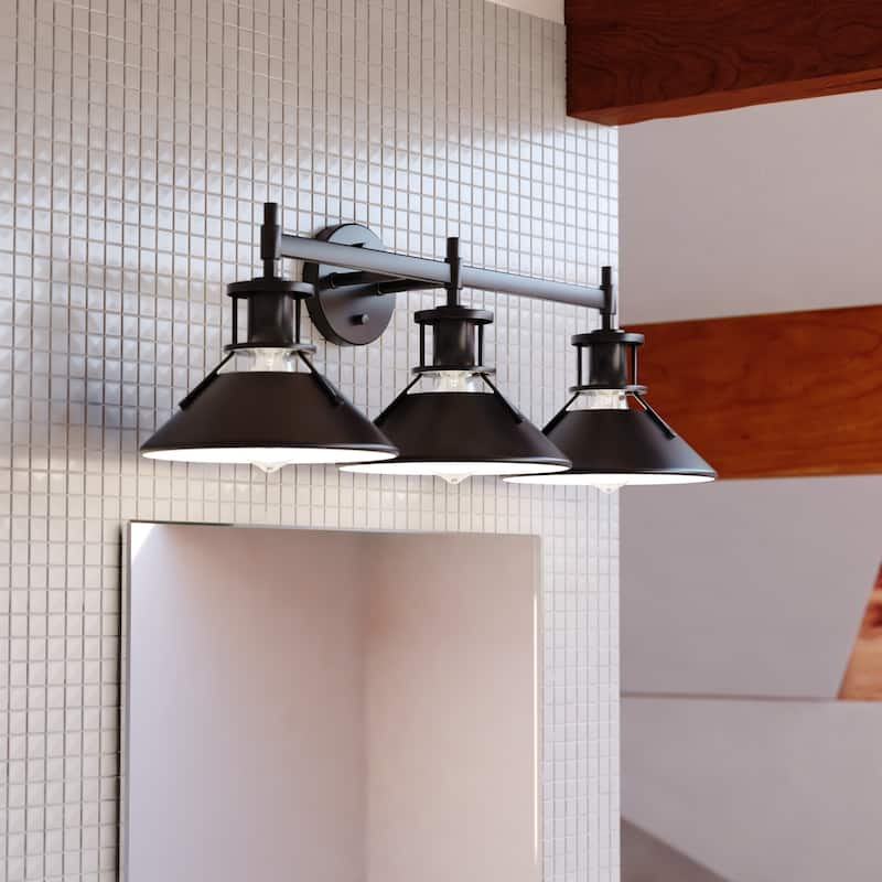 Canton Black and White Farmhouse Bathroom Vanity Wall Light Fixture - 29-in W x 9.5-in H x 9.5-in D - Black and Matte White