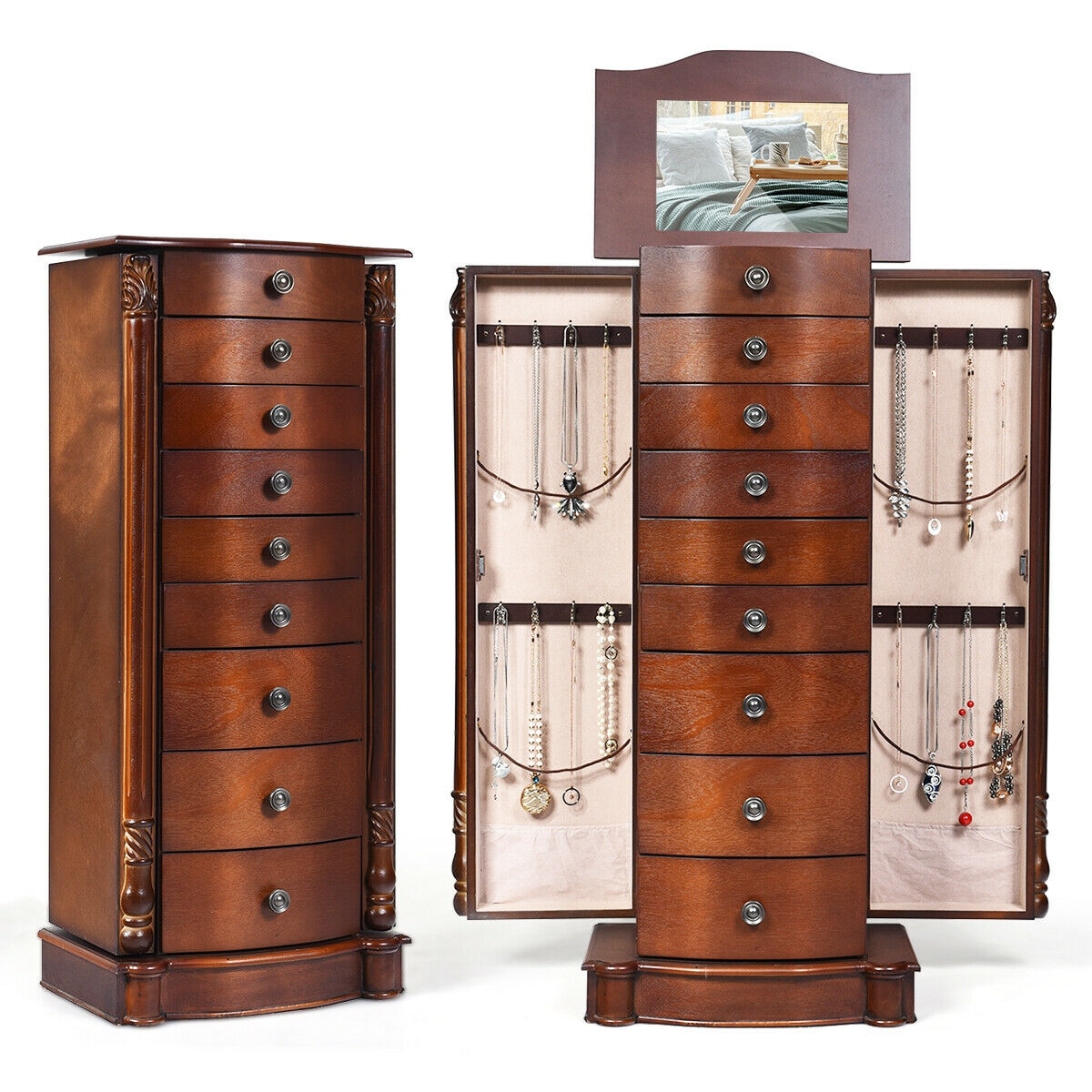 Shop Costway Wood Jewelry Cabinet Storage Chest Stand Organizer Necklace Overstock 15982858