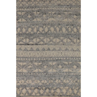 Beige & Gray Moroccan Shaggy Oriental Area Rug Handmade Wool Carpet - 4'11" x 7'8"