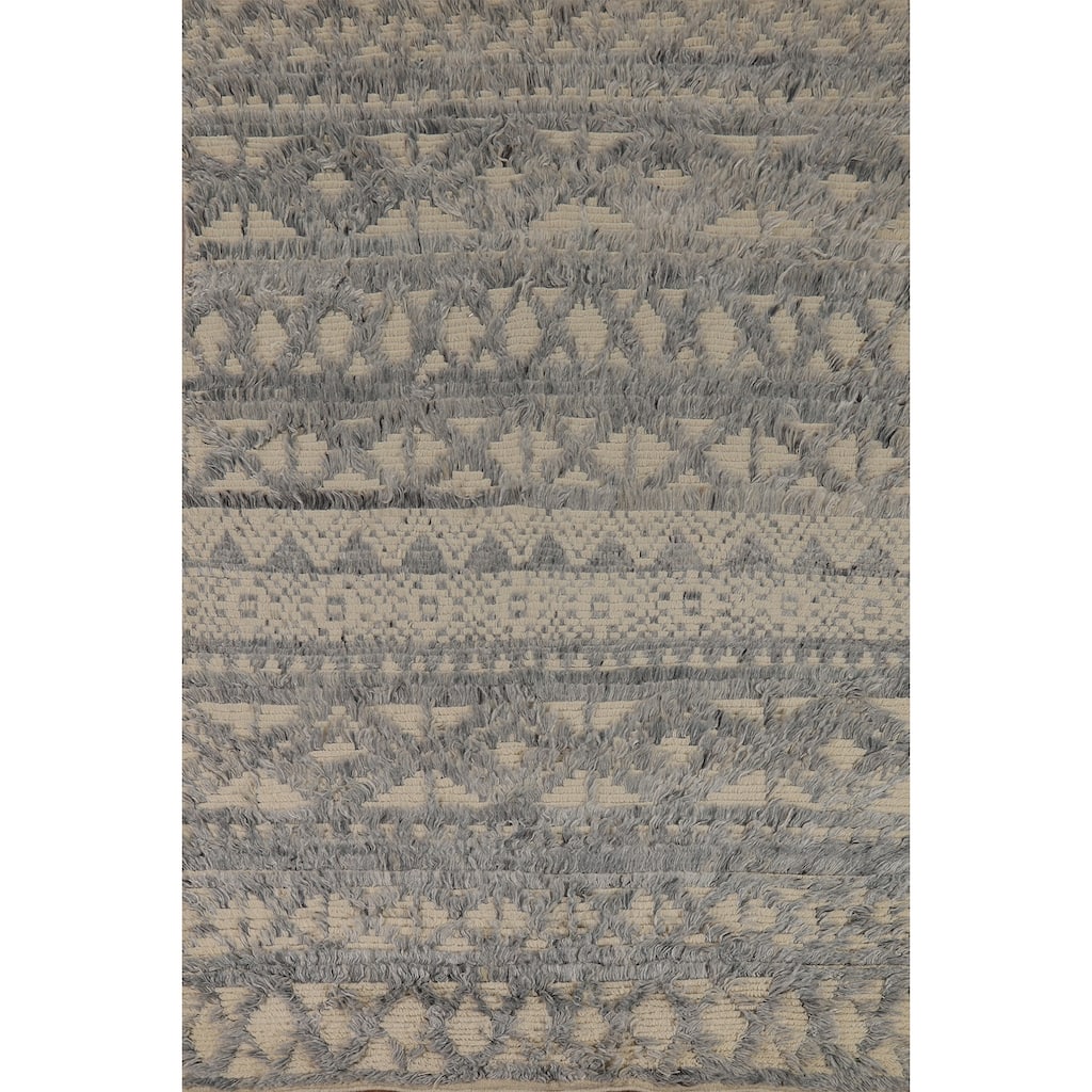 Beige & Gray Moroccan Shaggy Oriental Area Rug Handmade Wool Carpet - 4'11" x 7'8"