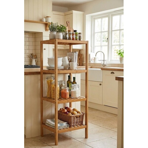 4-Tier Bamboo Bathroom Shelf Narrow Freestanding Corner Storage