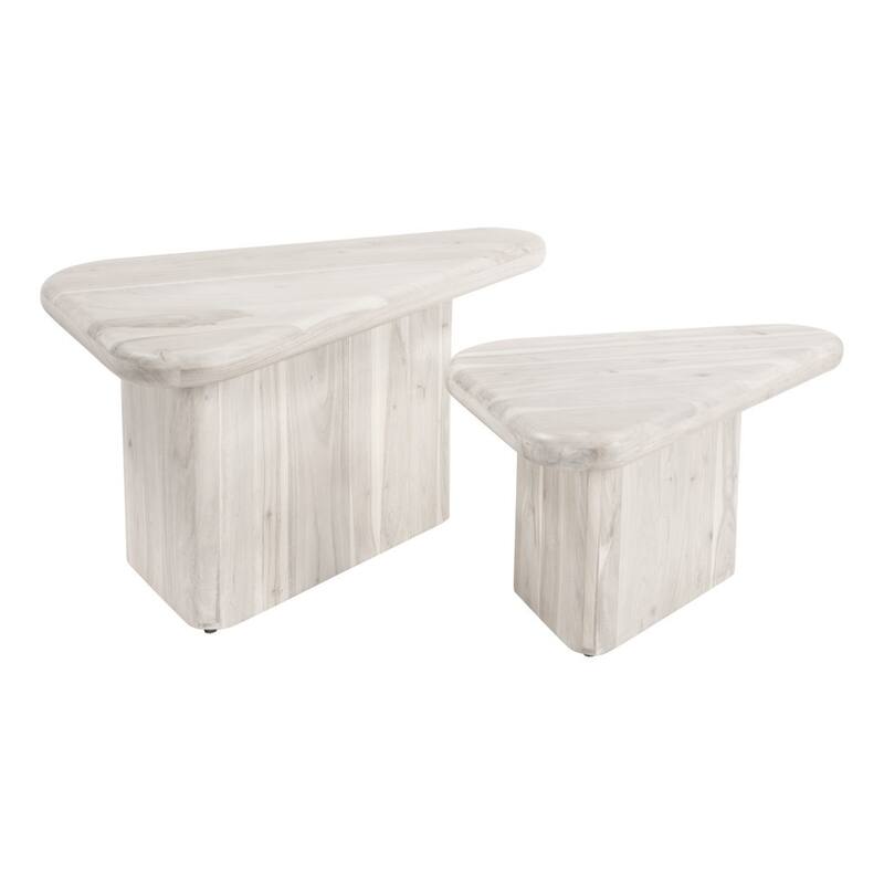 HomeRoots Set of Two Natural Solid Wood Triangle Pedestal Nested Coffee Tables - 39.00 in. x 18.50 in. x 25.00 in.