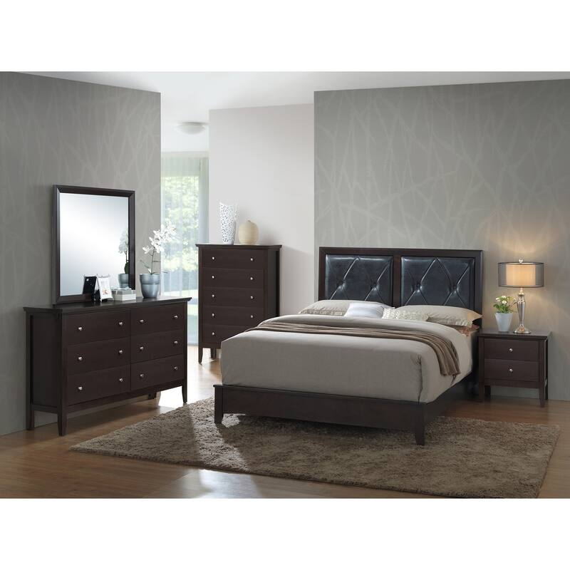 Tufted Faux Leather Panel Bed - Full Size Upholstered Bed with Padded Headboard