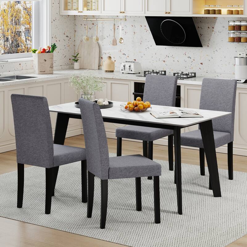 Set of 2 Modern Rubber Wood Dining Chairs with Faux Linen Upholstery and Cushioned Seats - 17" x 22" x 35.5" (L x W x H)