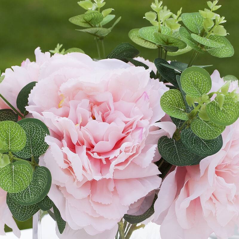 Enova Home Mixed Artificial Silk Pink Peony Faux Flowers Arrangement in