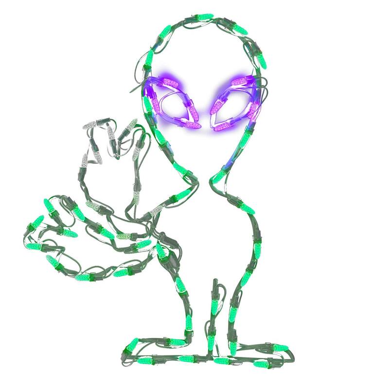 Halloween LED Alien Waving Peace Out 21in