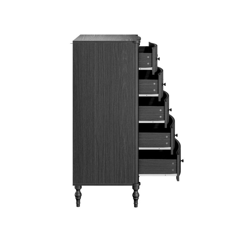 5 Drawer Chest Dresser for Bedroom, Wooden Chest of Drawers with Turned Solid Wood Legs, Modern Storage Dresser, 32.8" Wide