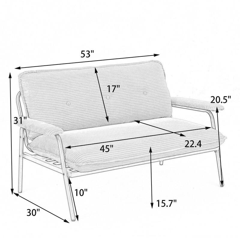 53" Two Seater Sofa, Metal Frame