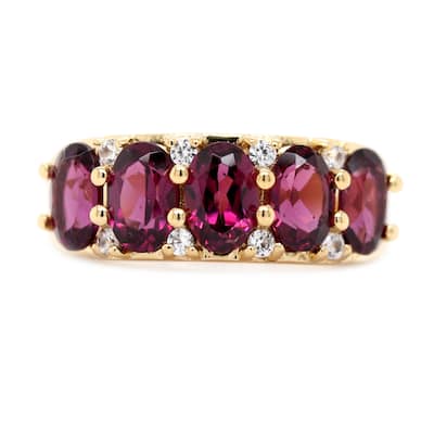 Yellow Gold Over Sterling Silver Rhodolite Garnet, White Natural Zircon Ring