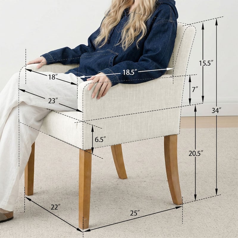 Linen Upholstered Armchair with Solid Wood Legs(Set of 4)