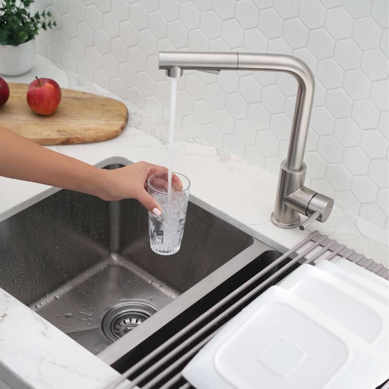 STYLISH Kitchen Sink Faucet Single Handle Pull Down Dual Mode in Stainless Steel - Faucet Height: 12 5/8" | Spout Height: 11"