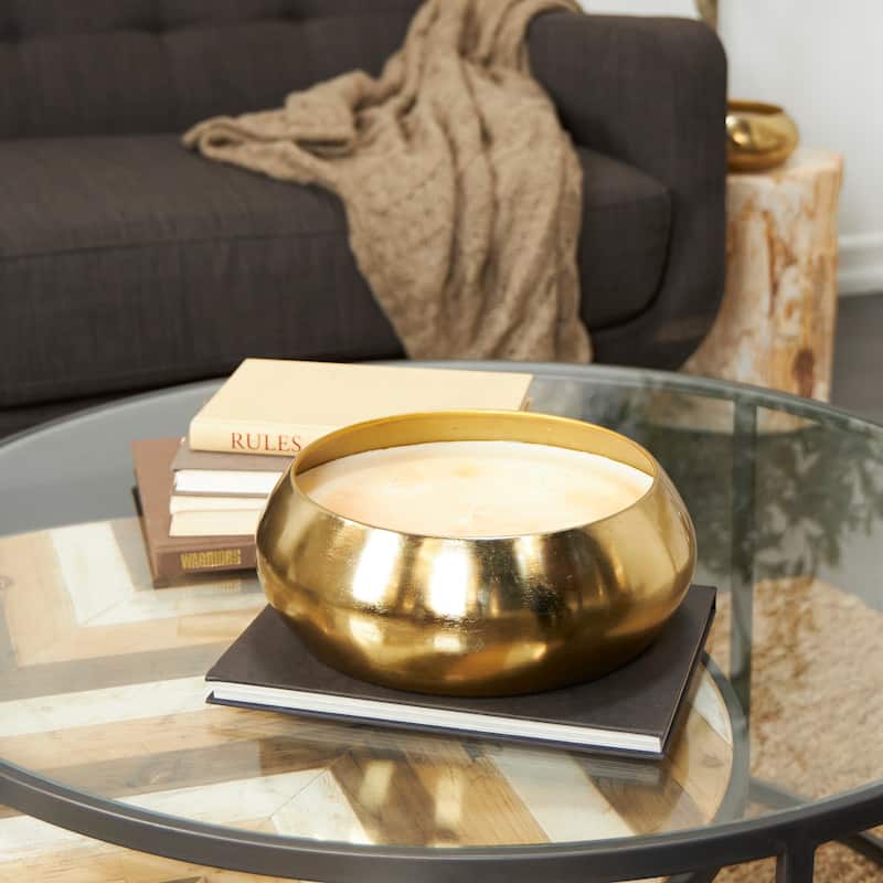 Gold Metal Jasmine Scented Wide Wick Candle with White Wax - Gold - 11"W, 4"H