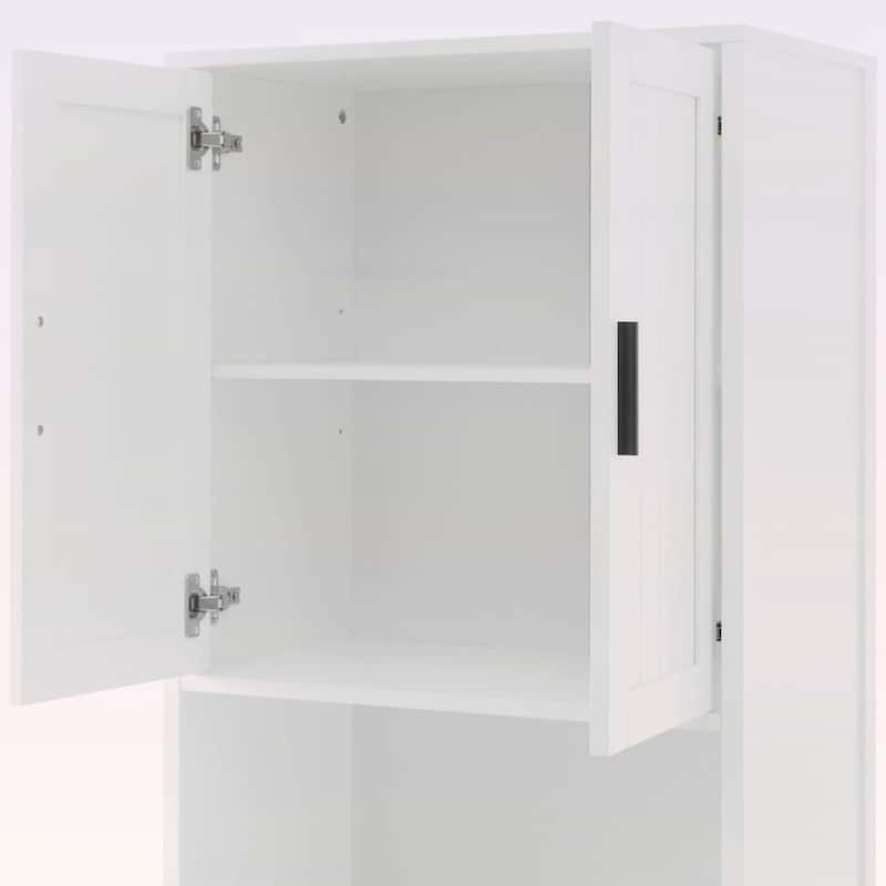 Freestanding Tall Cabinet with Drawer,2 Cabinets,4 Soft-Close Doors,and Adjustable Shelves for Versatile Storage