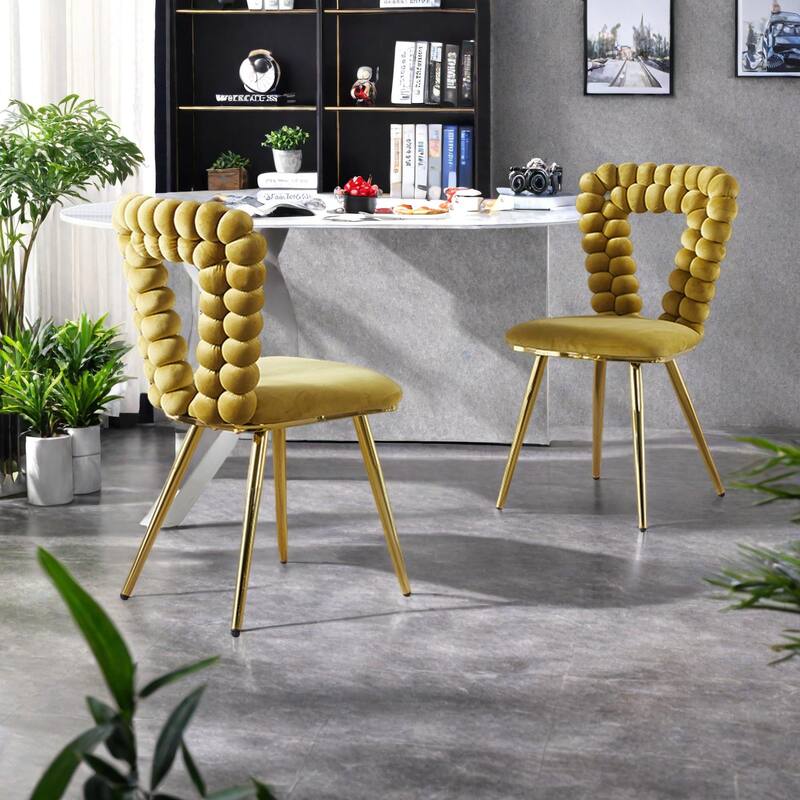Fabric Modern Chairs (Set of 2) with Iron Tube Legs, Soft Cushions, and Comfortable Backrest - Yellow