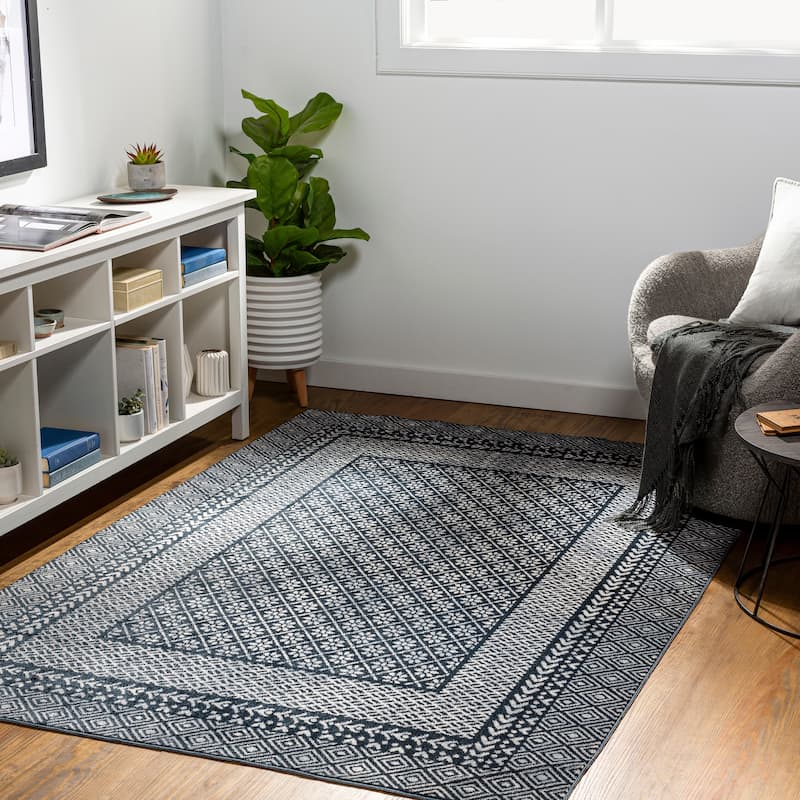 Livabliss Wolbach Machine Washable Traditional Border Area Rug - 5'3" x 7' - Ink Blue