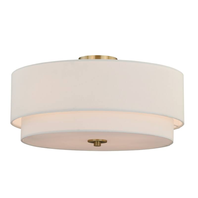 Burnaby White Linen Semi-flush Drum Ceiling Light