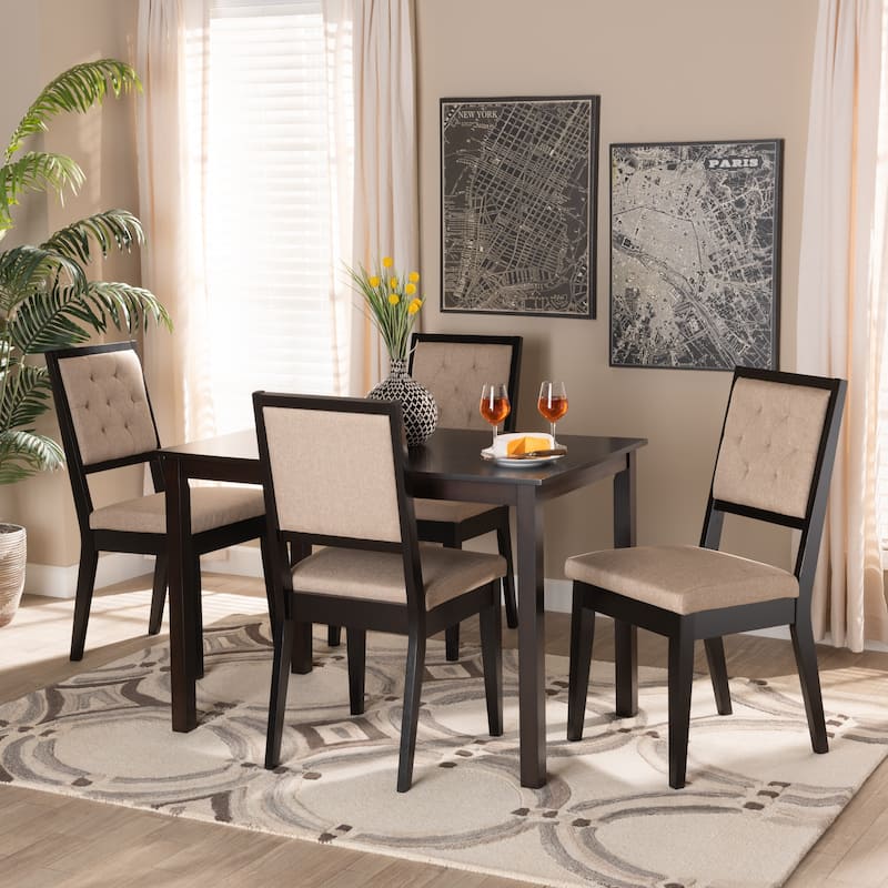 Suvi Modern and Contemporary Oak Wood Dining Set - Sand/Dark Brown