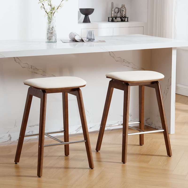 26-Inch Faux Leather Wood Counter Stools Set of 1/2/3 - 26"H x 18.1"L x 16.5"D