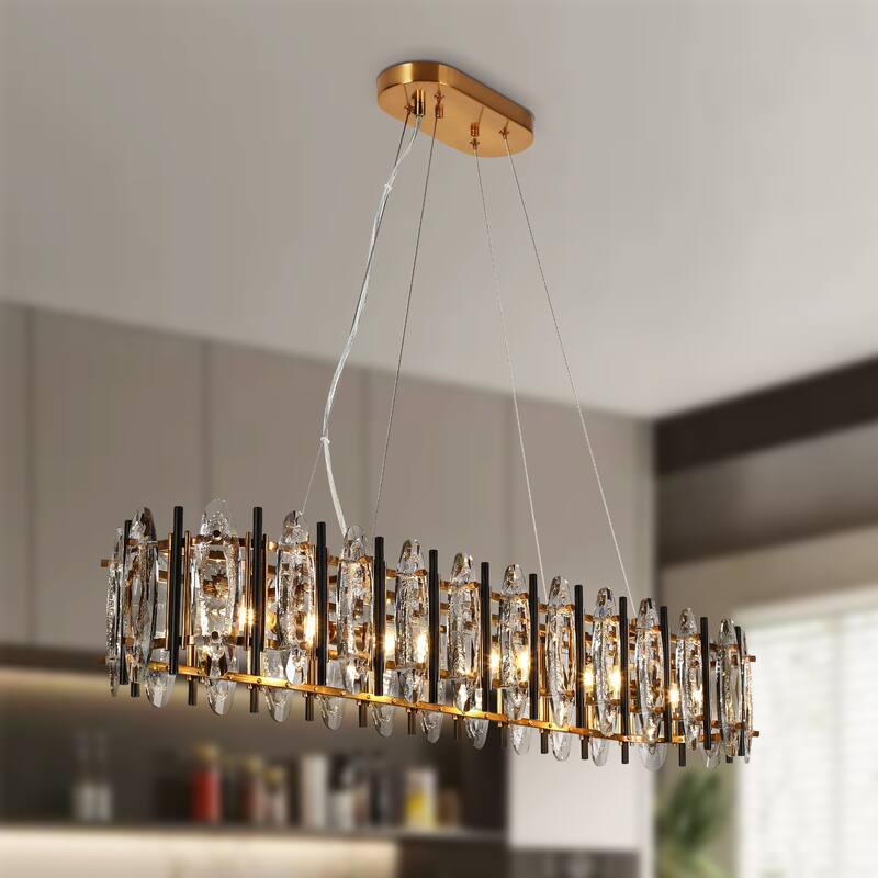 Modern 5-Light 41" W Crystal Linear Chandelier Black Gold Kitchen Island Lights - W 40.7" x H 7" x D 10"