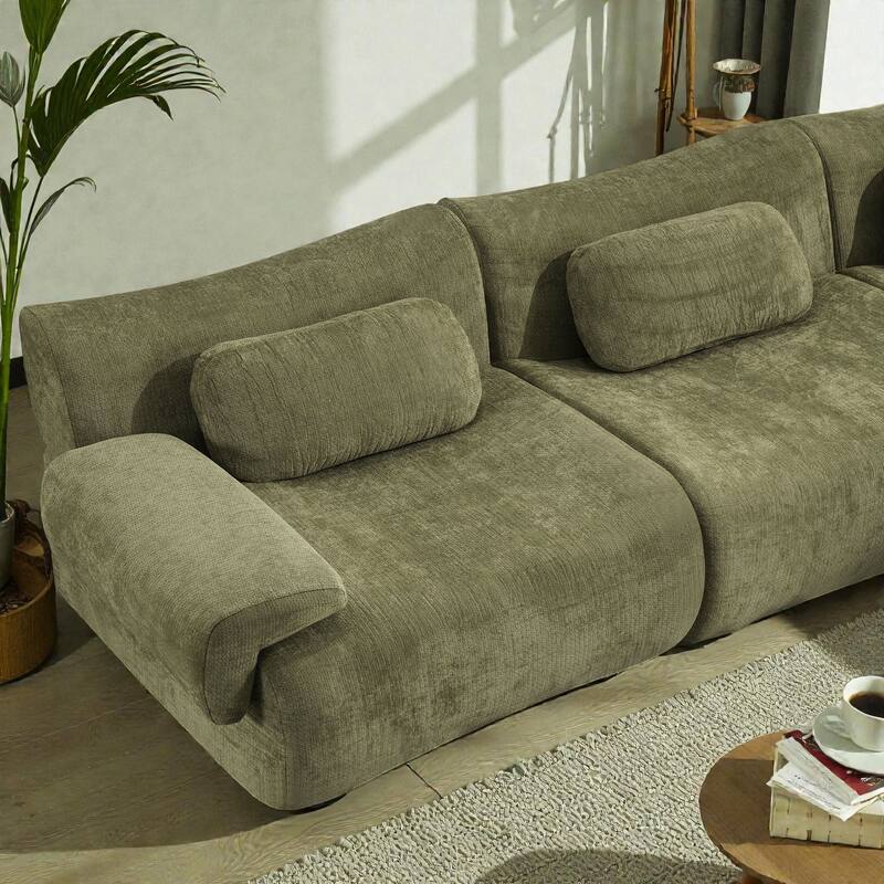 Modular Chenille Sofa Set with Armchair, Extra Large Deep Seat 3 Seater Compression Couch with Pillows