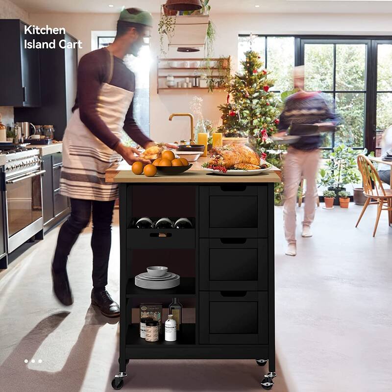 Moasis Rolling Kitchen Bar Trolley Serving Cart with 3 Drawers and Wheels