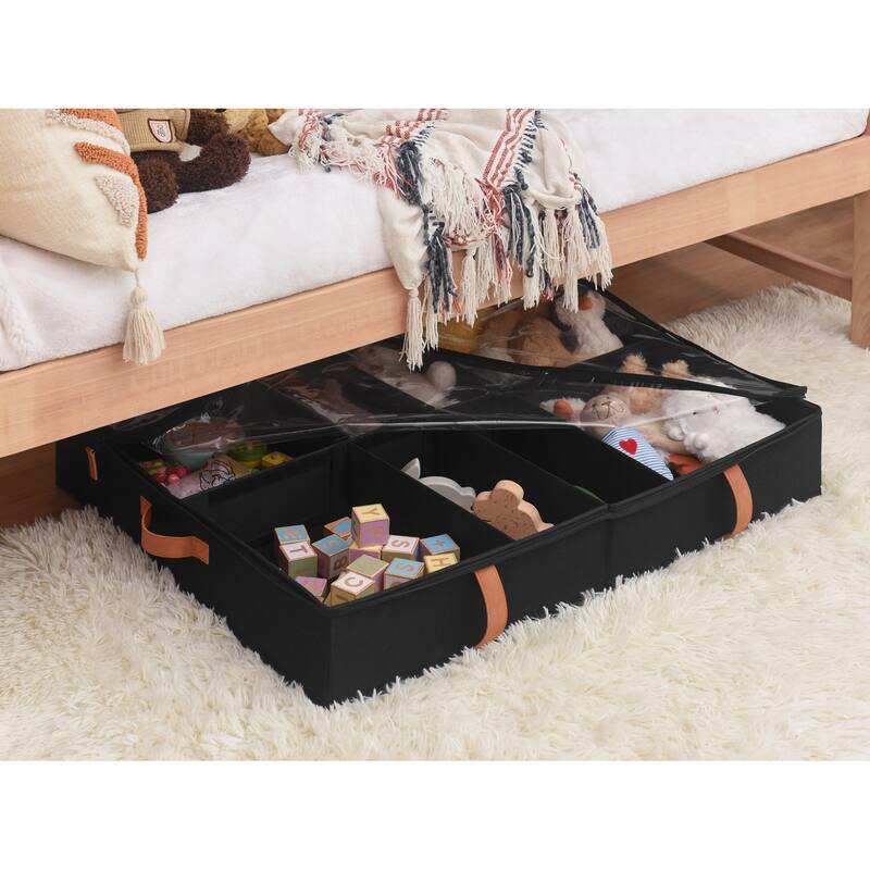 2-Pack Underbed Shoe Storage Organizer with Adjustable Dividers, 24 Pairs Fabric Shoe Storage Box - 30" W x 24.5" D x 5.25" H