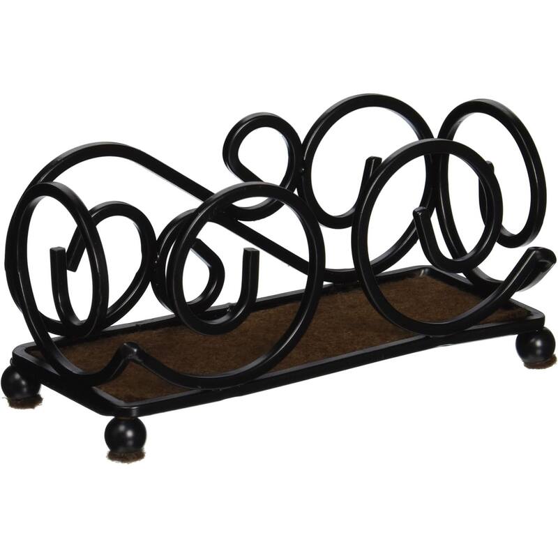 Black Upright Iron Scroll Coaster Holder 5” x 3.75” x 1.75” Holds 4-4” to 4.25” Round or Square Coasters - Black