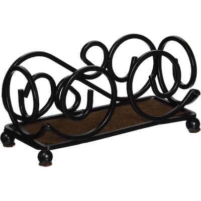 Black Upright Iron Scroll Coaster Holder 5” x 3.75” x 1.75” Holds 4-4” to 4.25” Round or Square Coasters