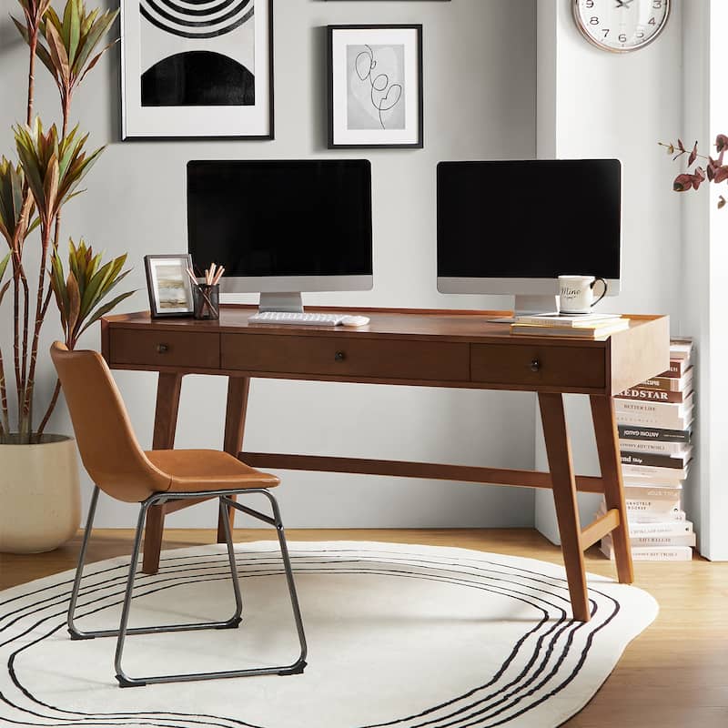Eugenia Mid-century Office Desk with Drawer Divider&Cable Management&Charging Station by HULALA HOME