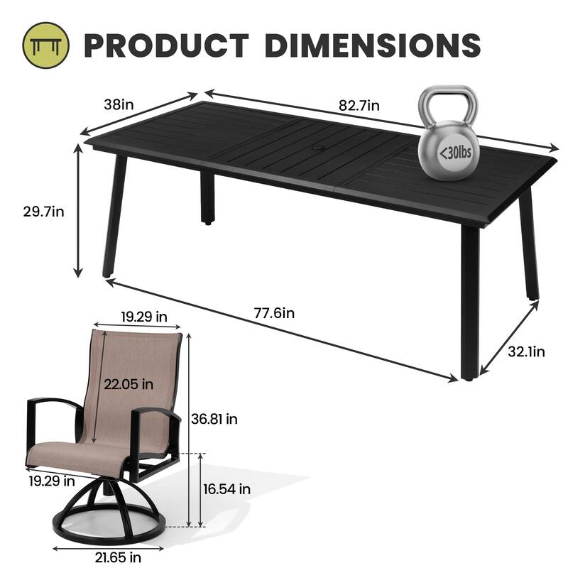 7-Piece Patio Dining Set High Back Sunbrella Swivel Chair and Aluminum Dining Table