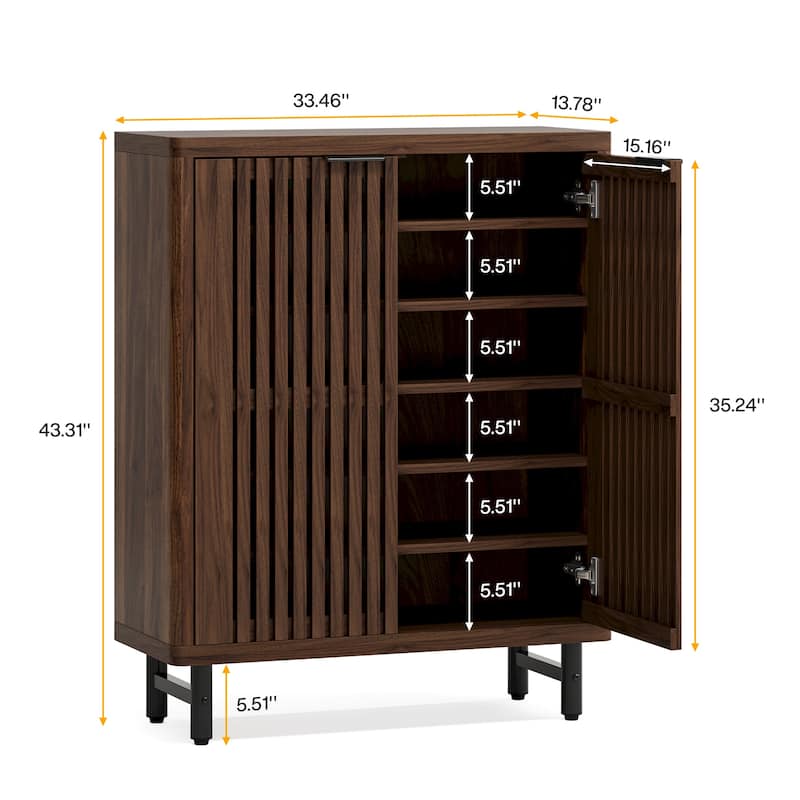 24 Pairs Wood Shoe Storage Cabinet with 2-Door and Adjustable Shelving for Entryway Living Room