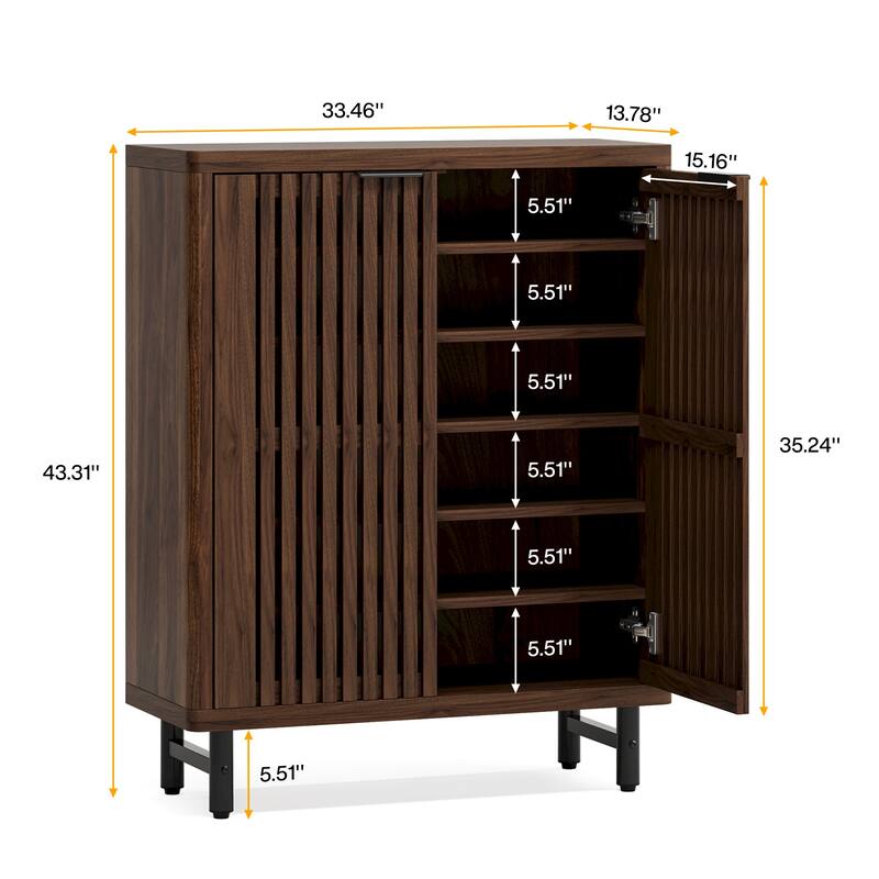 6-Tier Shoe Storage Cabinet with Louvered Doors for Living Room